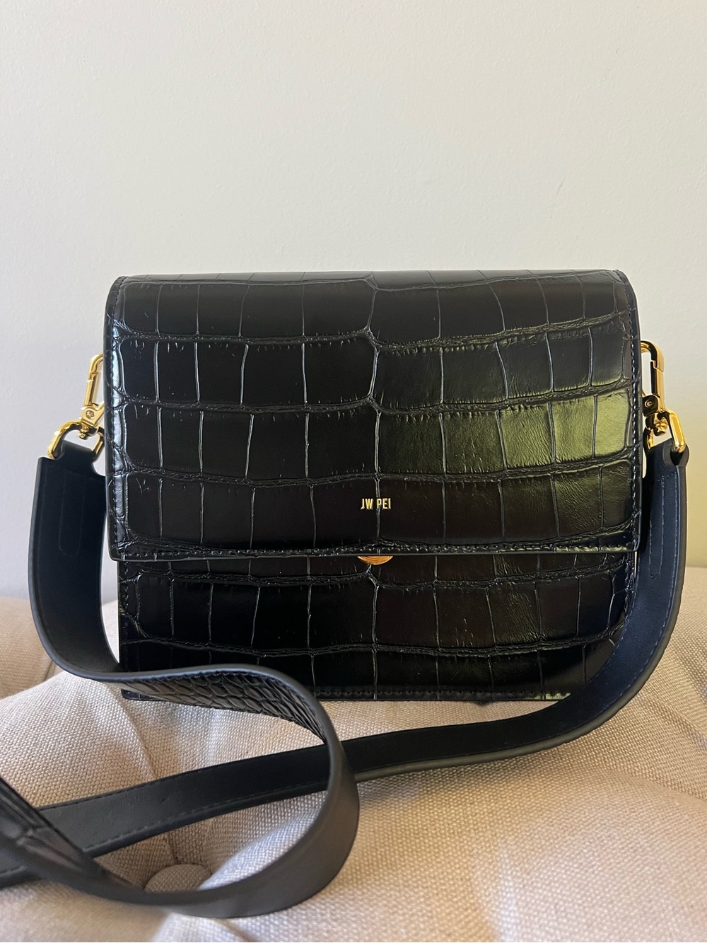 New JW Pei Mini Flap Crossbody - Black Croc